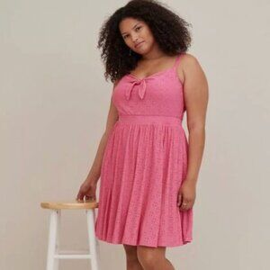 Torrid Eyelet Tie Front Midi Sleeveless Smocked Back Dress with Pockets 3X